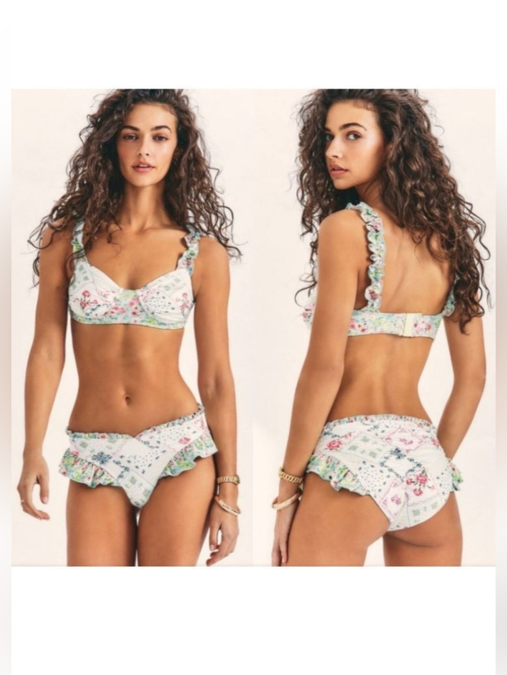 LoveShackFancy Annika Ruffle Bikini Daydream Multi Small NWT